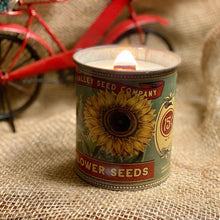 Load image into Gallery viewer, Fireplace In A Can Soy Wax Candle | Rustic Sunflower Seed Package Label