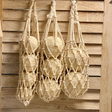Load image into Gallery viewer, Boho Round Goat Milk Soap Balls + Macrame Cotton Sack