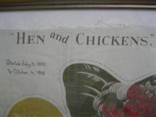 Load image into Gallery viewer, 1892 Arnold Print Works "Hen and Chickens" Cloth Panel, Uncut, Framed