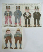 Load image into Gallery viewer, 1892 Antique Arnold Print Works Palmer Cox Brownie's Cloth Doll Panel | Uncle Sam, Dude & Irishman