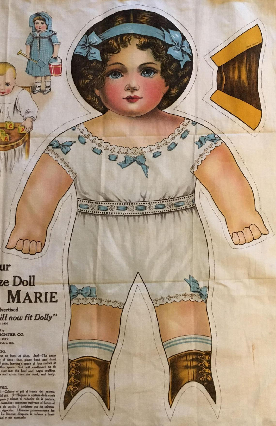 Vintage Merrie Marie Cloth Doll Panel -  Selchow & Righter Co. Life Size Cut and Sew Rag Doll - Early 1900