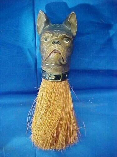 1920's French Bulldog, Boston Terrier Composition Clothes Brush, Whisk Broom, Crumb Brush