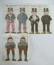 Load image into Gallery viewer, 1892 Antique Arnold Print Works Palmer Cox Brownie&#39;s Cloth Doll Panel | Uncle Sam, Dude &amp; Irishman
