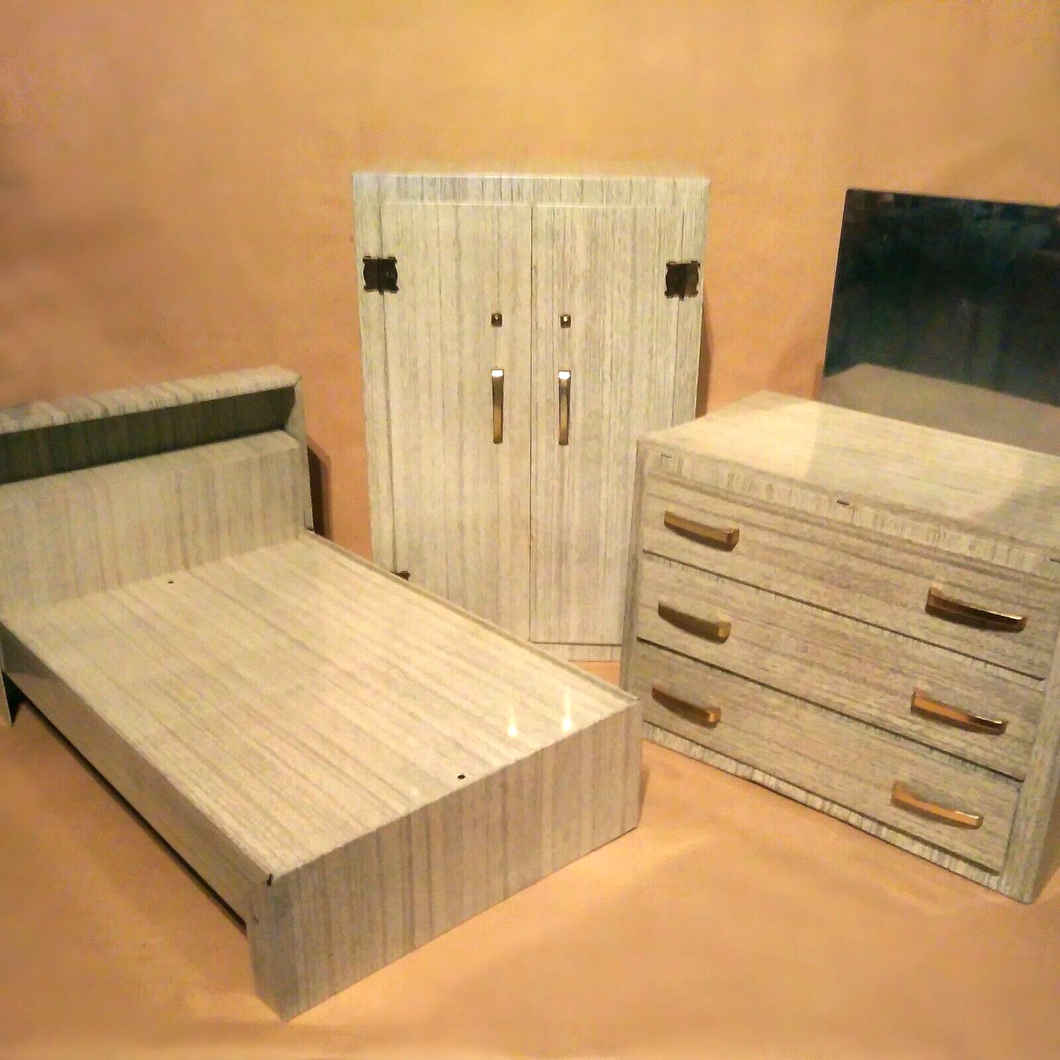1950's Tin Doll House Furniture | Bed, Armoire, and Dresser