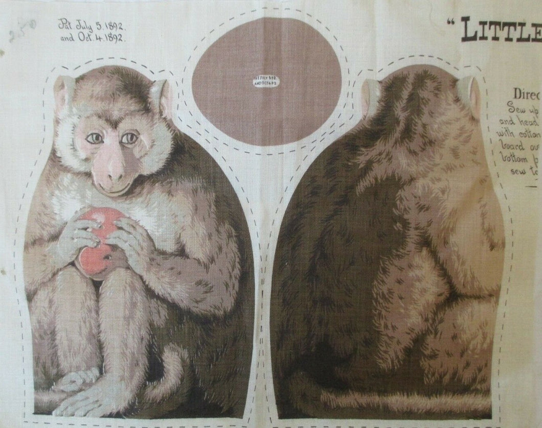 1892 Arnold Print Works Little Monkey Cloth Rag Doll Panel