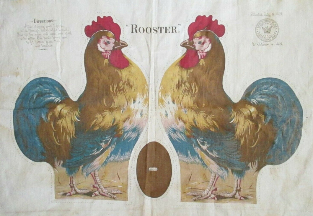 1892 Arnold Print Works Rooster Cloth Panel | Uncut