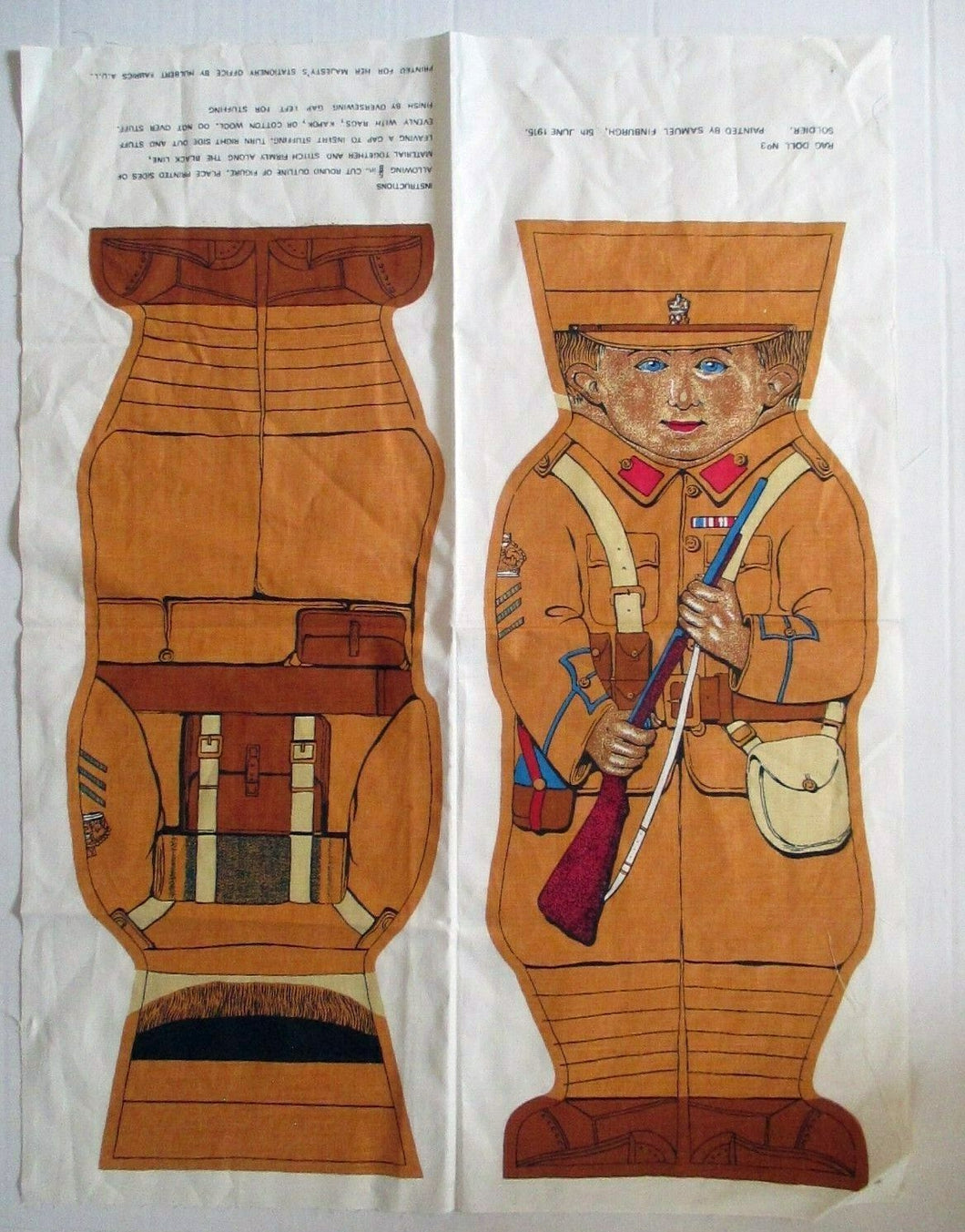 WWI 1915 Soldier Rag Doll No. 3 Hulbert Fabrics Cloth Rag Doll Panel